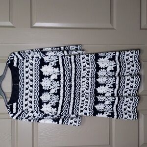 Trulli Textured print square neck blue white dress size 16